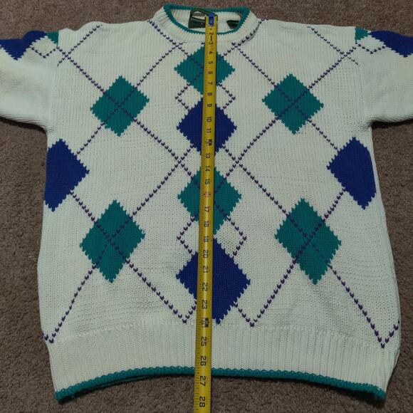 Vintage Embassy Row Sweater Mens Large Argyle Cotton Retro Preppy Diamond White - Picture 7 of 8